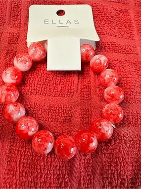 Ella Red Marbled Bead Stretch Bracelet